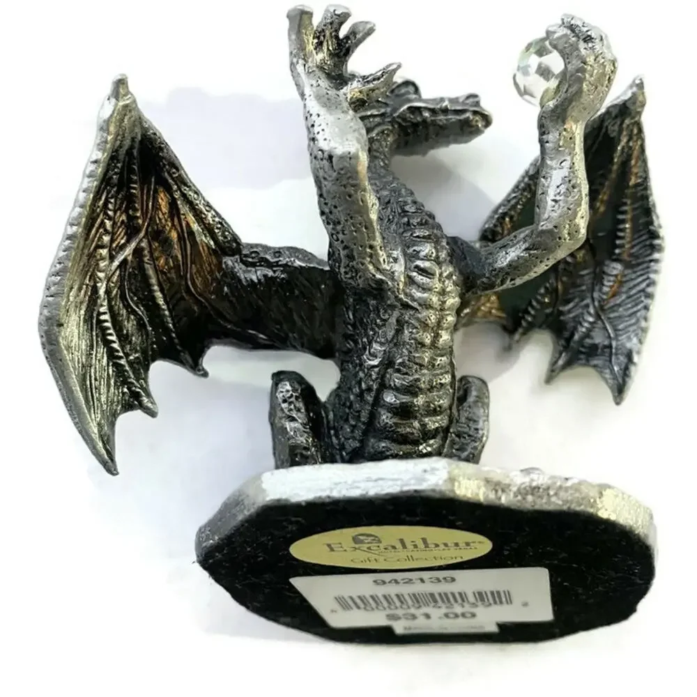 Excalibur Casino Pewter Dragon Figurine With Crystal Ball 3